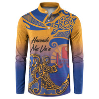 Hawaiki Nui Va'a Solo French Polynesia Button Sweatshirt Sunset Color LT03 Yellow - Polynesian Pride