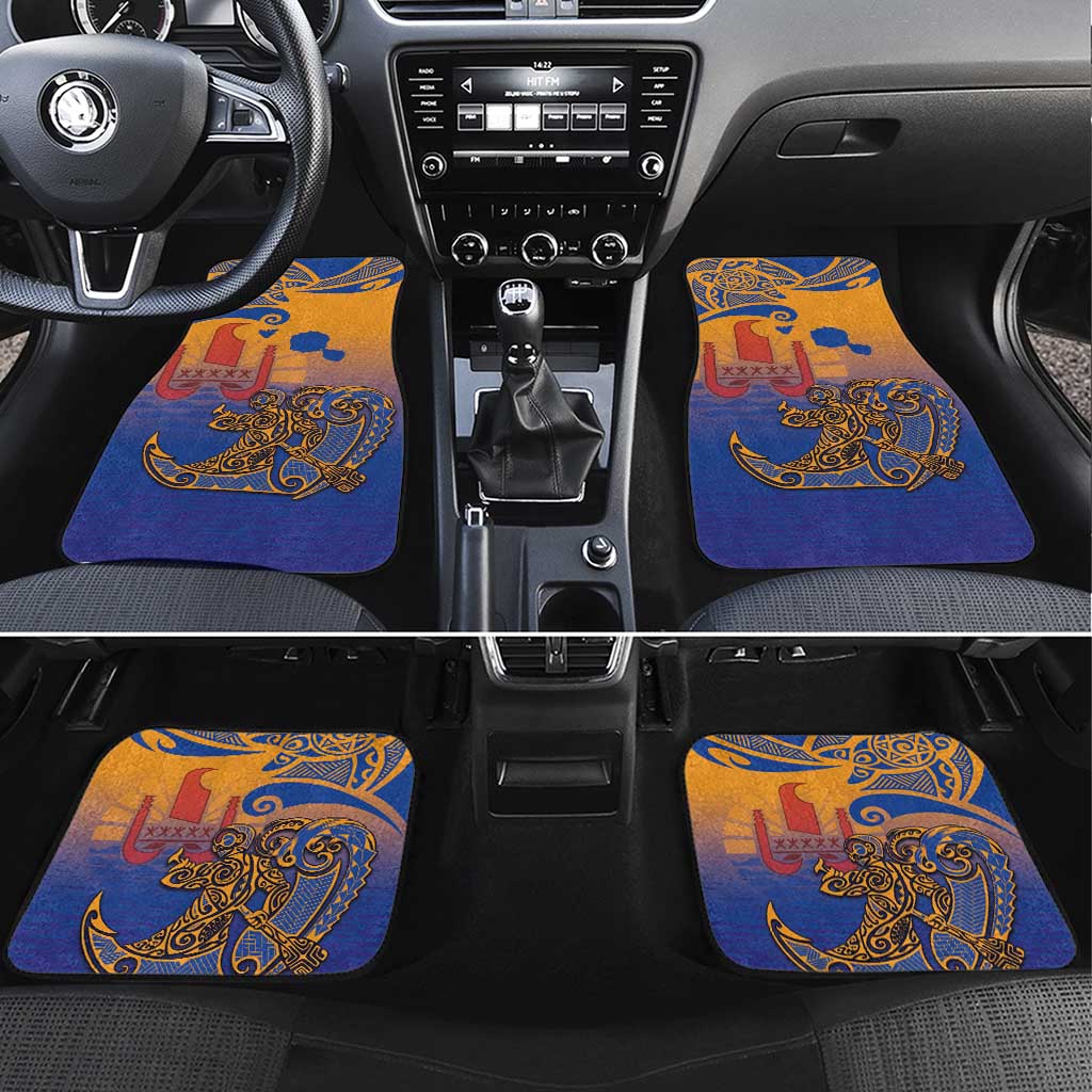 Hawaiki Nui Va'a Solo French Polynesia Car Mats Sunset Color LT03 Set 4pcs Yellow - Polynesian Pride