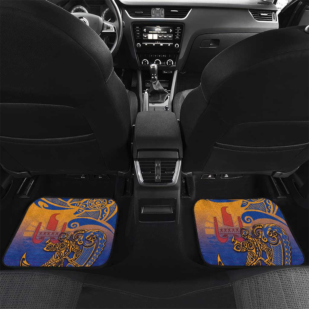 Hawaiki Nui Va'a Solo French Polynesia Car Mats Sunset Color LT03 Set 2pcs - Back Yellow - Polynesian Pride