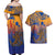 Hawaiki Nui Va'a Solo French Polynesia Couples Matching Off Shoulder Maxi Dress and Hawaiian Shirt Sunset Color