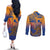 Hawaiki Nui Va'a Solo French Polynesia Couples Matching Off The Shoulder Long Sleeve Dress and Long Sleeve Button Shirt Sunset Color