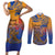 Hawaiki Nui Va'a Solo French Polynesia Couples Matching Short Sleeve Bodycon Dress and Long Sleeve Button Shirt Sunset Color