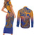 Hawaiki Nui Va'a Solo French Polynesia Couples Matching Short Sleeve Bodycon Dress and Long Sleeve Button Shirt Sunset Color