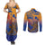 Hawaiki Nui Va'a Solo French Polynesia Couples Matching Summer Maxi Dress and Long Sleeve Button Shirt Sunset Color