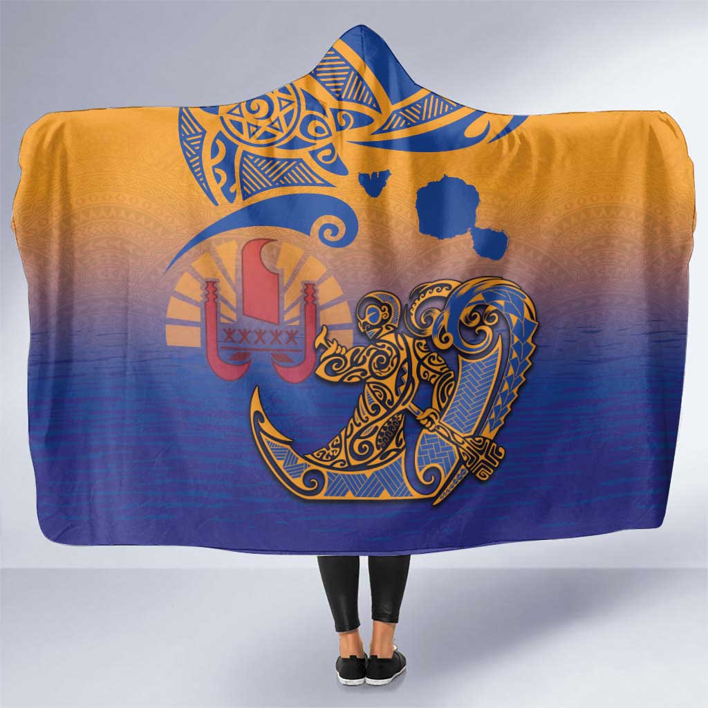 Hawaiki Nui Va'a Solo French Polynesia Hooded Blanket Sunset Color LT03 One Size Yellow - Polynesian Pride