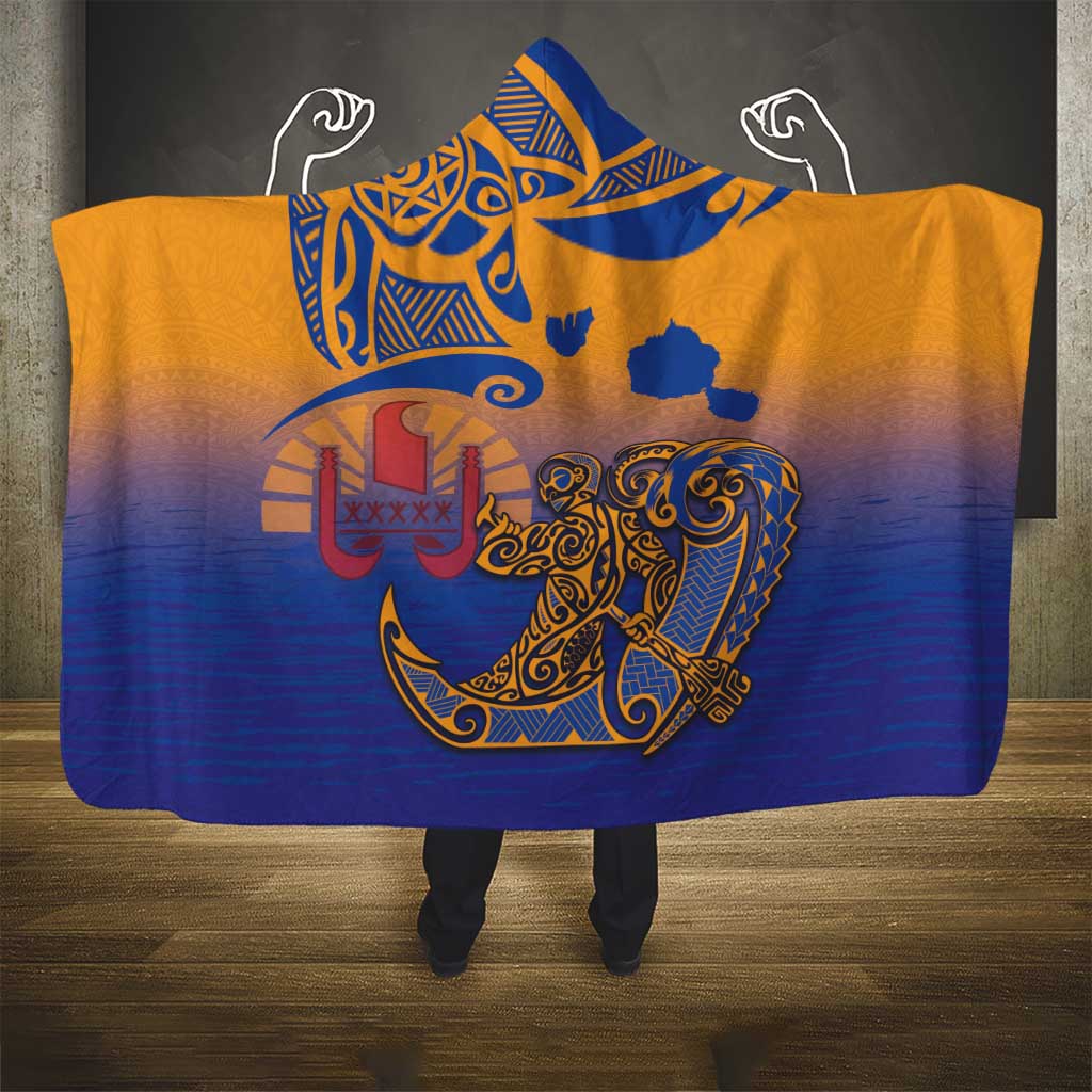 Hawaiki Nui Va'a Solo French Polynesia Hooded Blanket Sunset Color LT03 - Polynesian Pride