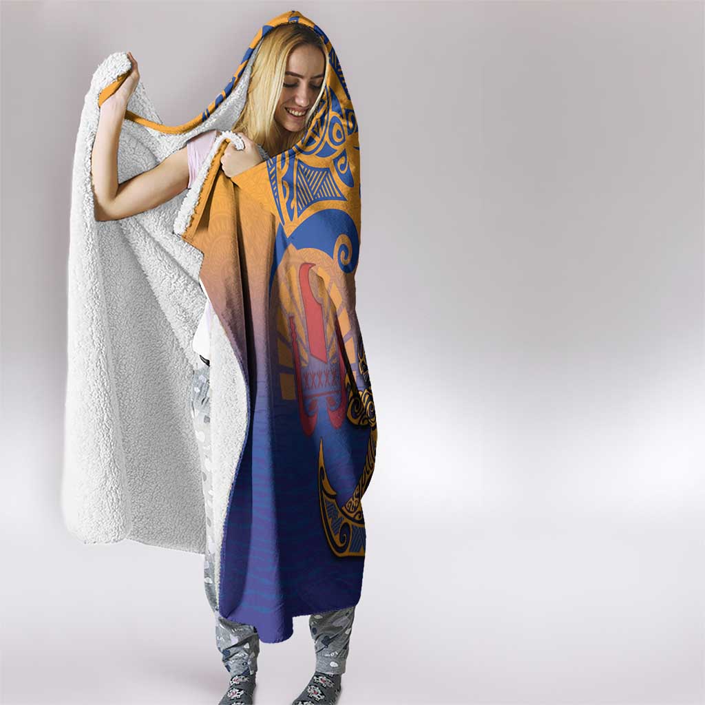 Hawaiki Nui Va'a Solo French Polynesia Hooded Blanket Sunset Color LT03 - Polynesian Pride