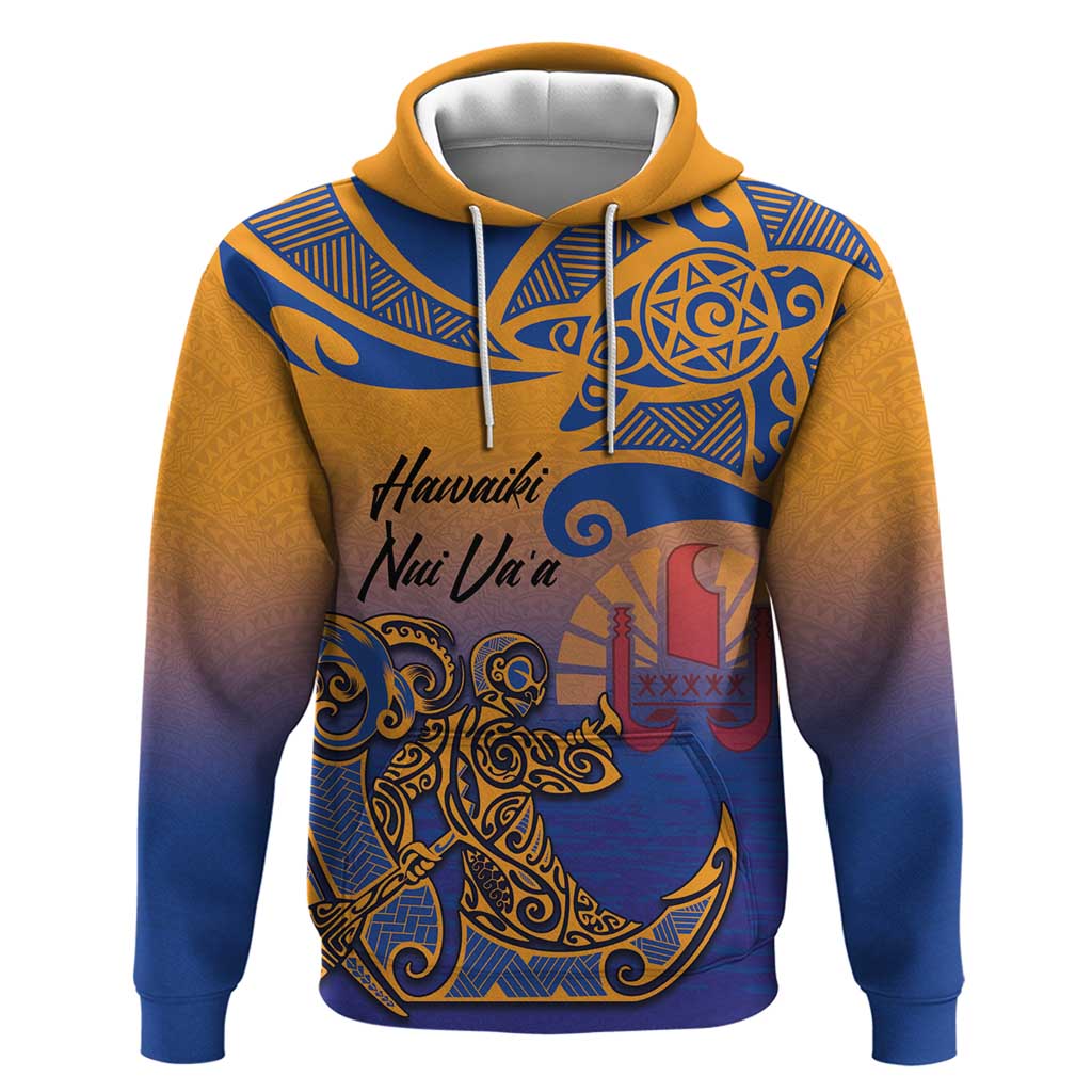 Hawaiki Nui Va'a Solo French Polynesia Hoodie Sunset Color LT03 Pullover Hoodie Yellow - Polynesian Pride