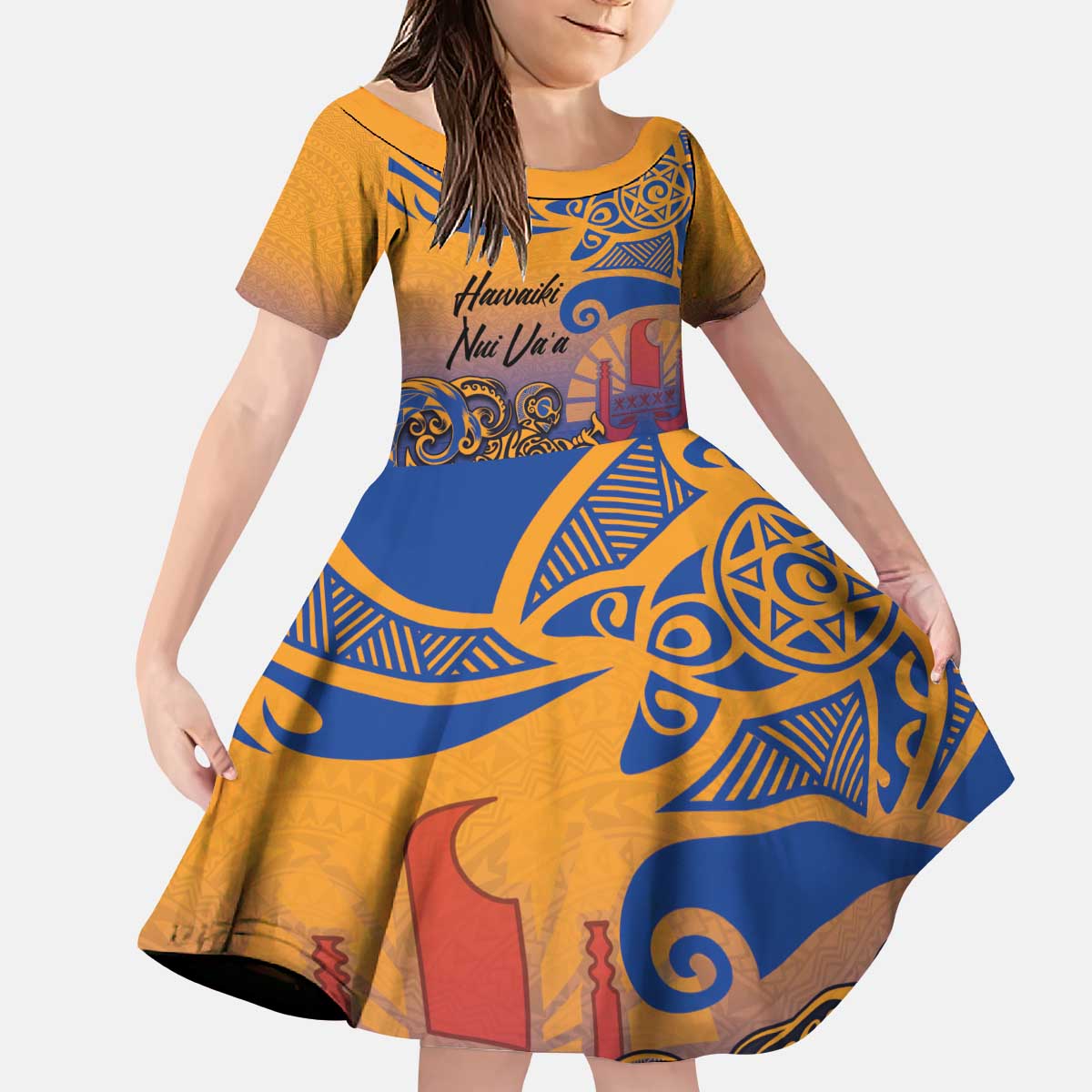 Hawaiki Nui Va'a Solo French Polynesia Kid Short Sleeve Dress Sunset Color LT03 KID Yellow - Polynesian Pride