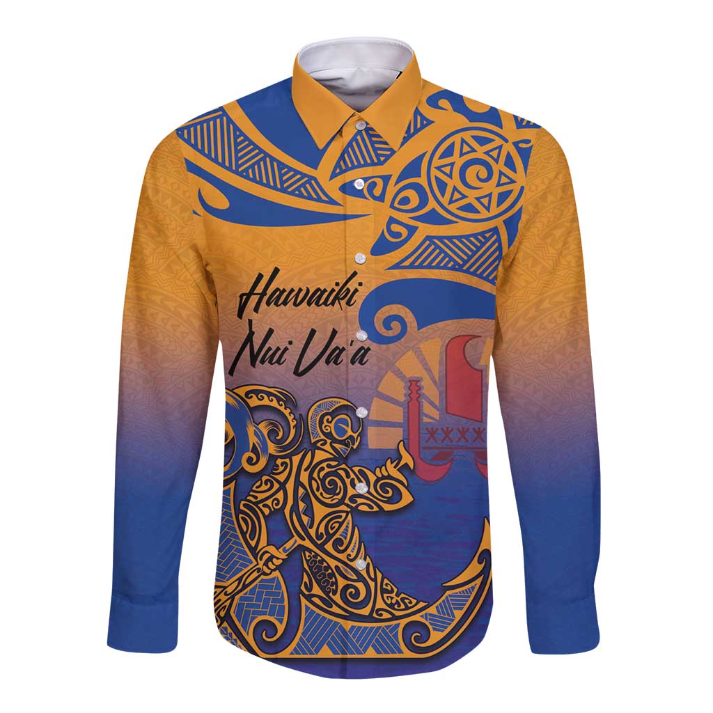Hawaiki Nui Va'a Solo French Polynesia Long Sleeve Button Shirt Sunset Color LT03 Unisex Yellow - Polynesian Pride