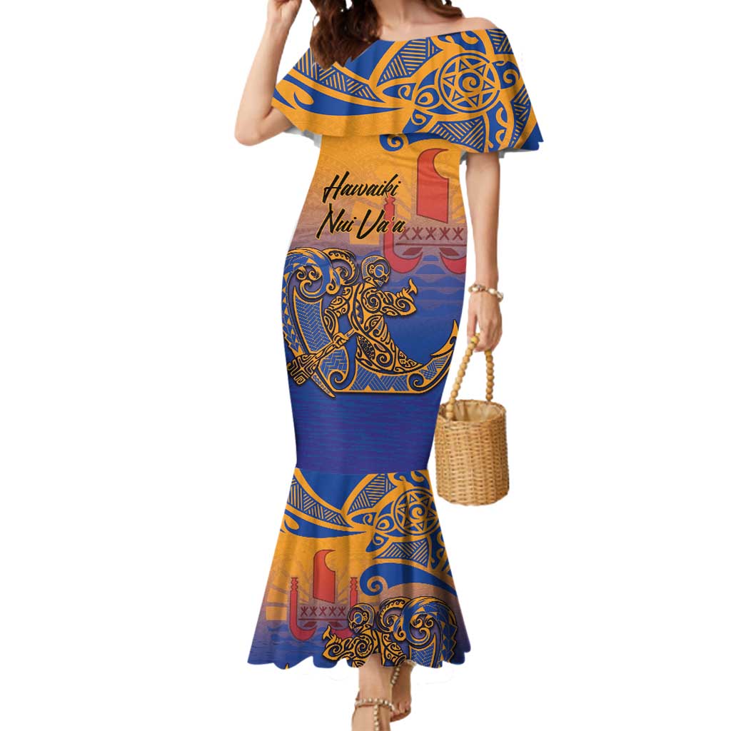 Hawaiki Nui Va'a Solo French Polynesia Mermaid Dress Sunset Color LT03 Women Yellow - Polynesian Pride