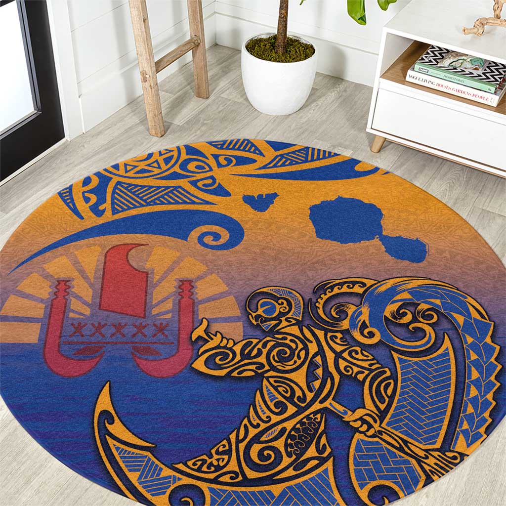 Hawaiki Nui Va'a Solo French Polynesia Round Carpet Sunset Color LT03 Yellow - Polynesian Pride