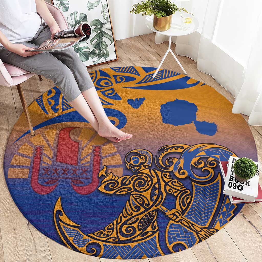 Hawaiki Nui Va'a Solo French Polynesia Round Carpet Sunset Color LT03 - Polynesian Pride
