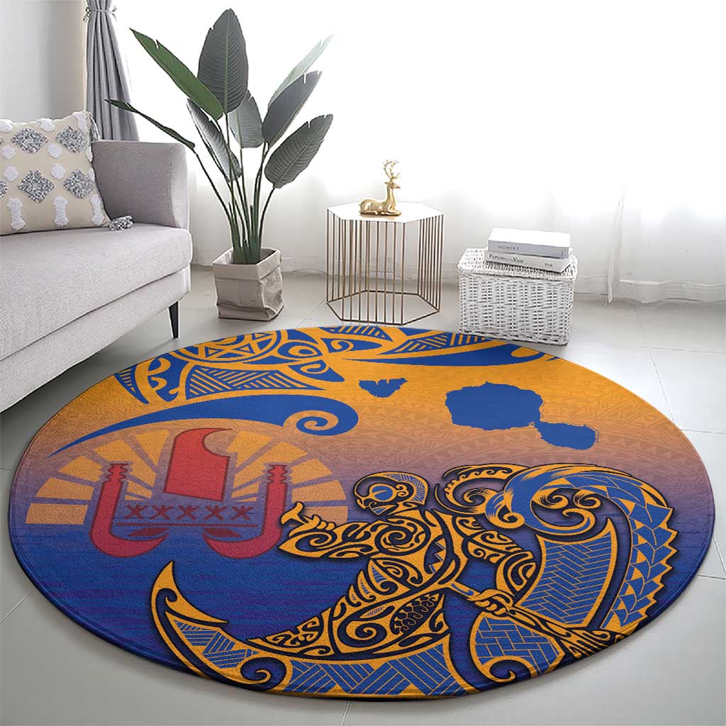 Hawaiki Nui Va'a Solo French Polynesia Round Carpet Sunset Color LT03 - Polynesian Pride