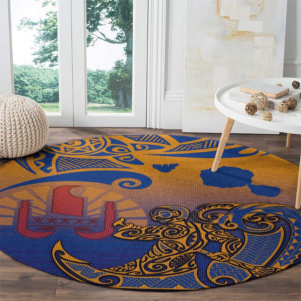 Hawaiki Nui Va'a Solo French Polynesia Round Carpet Sunset Color LT03 - Polynesian Pride