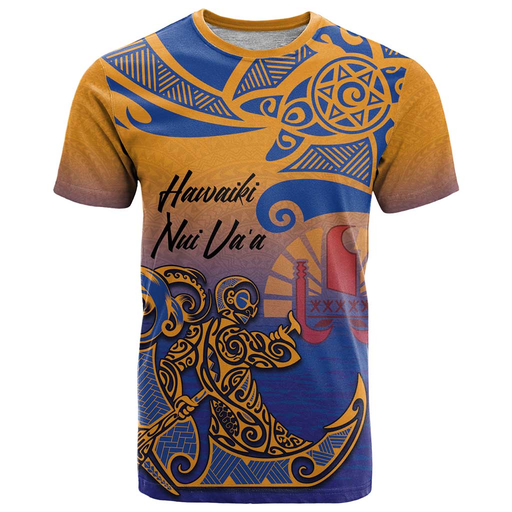 Hawaiki Nui Va'a Solo French Polynesia T Shirt Sunset Color LT03 Yellow - Polynesian Pride