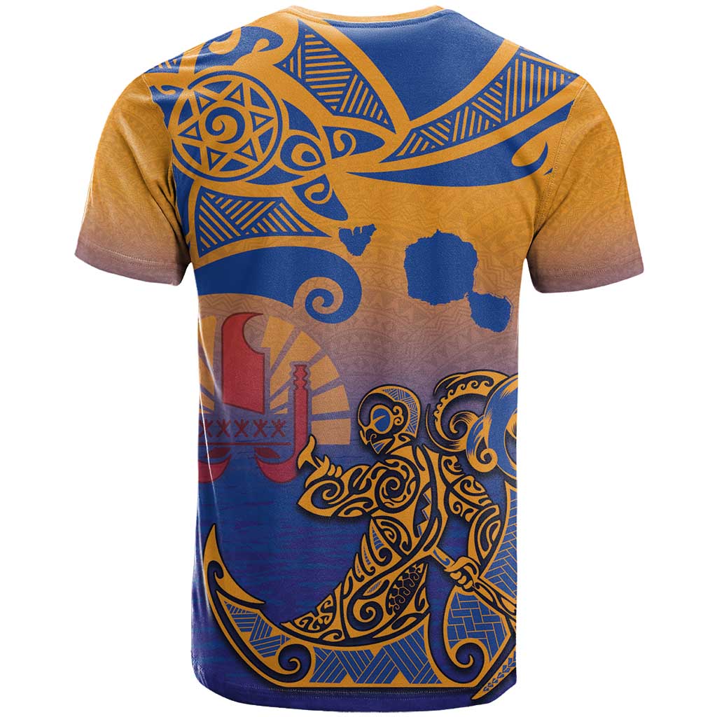 Hawaiki Nui Va'a Solo French Polynesia T Shirt Sunset Color LT03 - Polynesian Pride