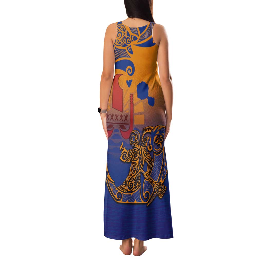Hawaiki Nui Va'a Solo French Polynesia Tank Maxi Dress Sunset Color LT03 - Polynesian Pride