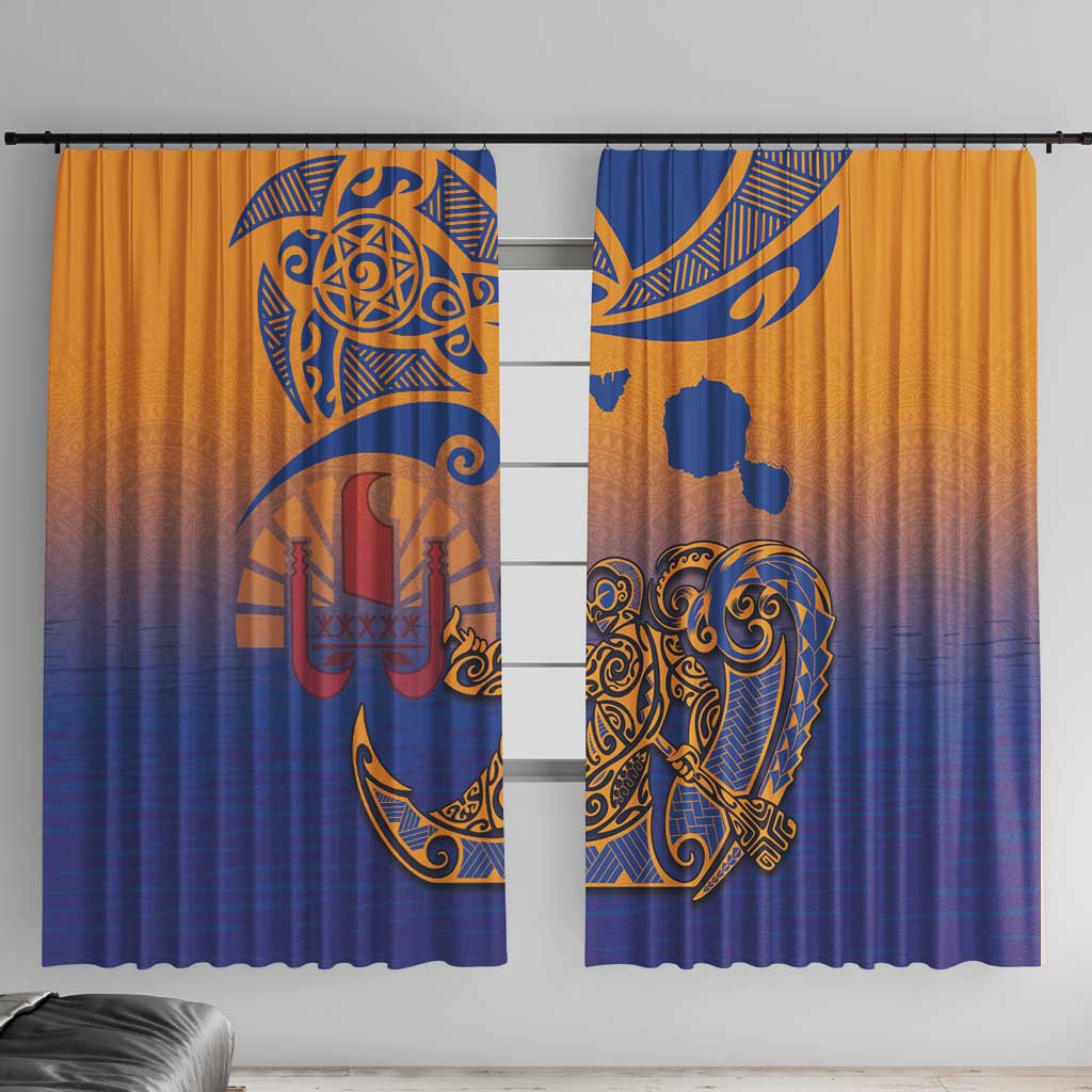 Hawaiki Nui Va'a Solo French Polynesia Window Curtain Sunset Color LT03 With Hooks Yellow - Polynesian Pride