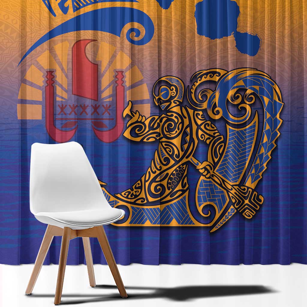 Hawaiki Nui Va'a Solo French Polynesia Window Curtain Sunset Color LT03 - Polynesian Pride