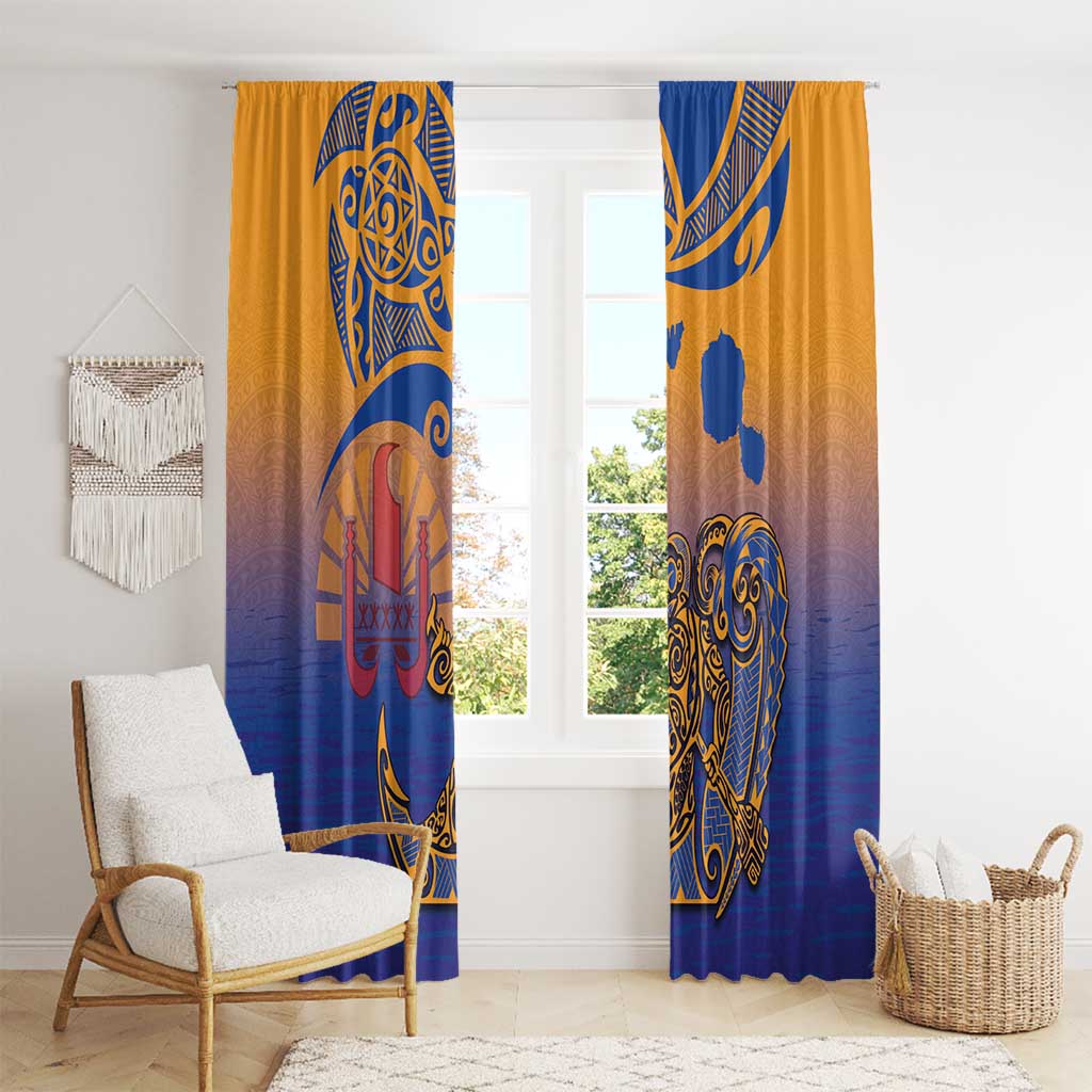 Hawaiki Nui Va'a Solo French Polynesia Window Curtain Sunset Color LT03 - Polynesian Pride