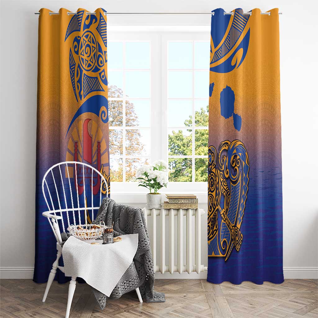 Hawaiki Nui Va'a Solo French Polynesia Window Curtain Sunset Color LT03 - Polynesian Pride