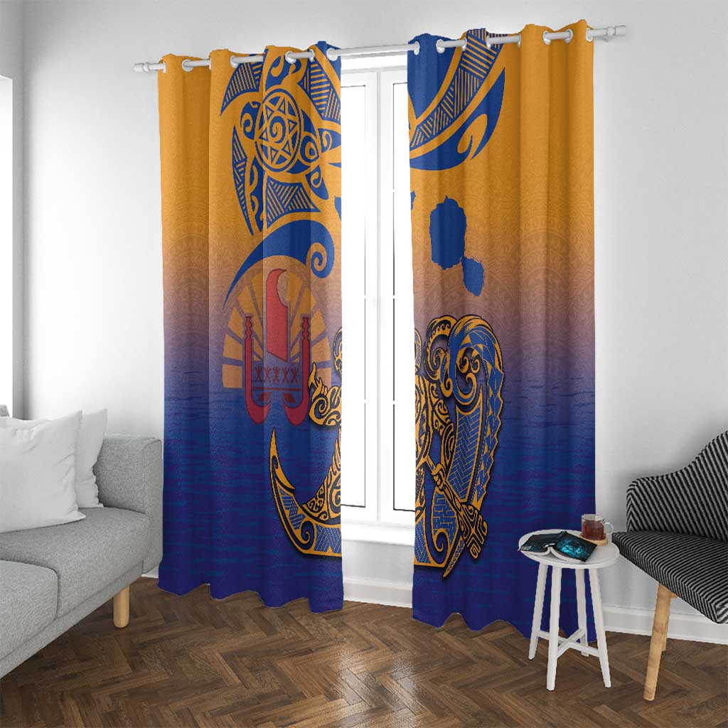 Hawaiki Nui Va'a Solo French Polynesia Window Curtain Sunset Color LT03 With Grommets Yellow - Polynesian Pride