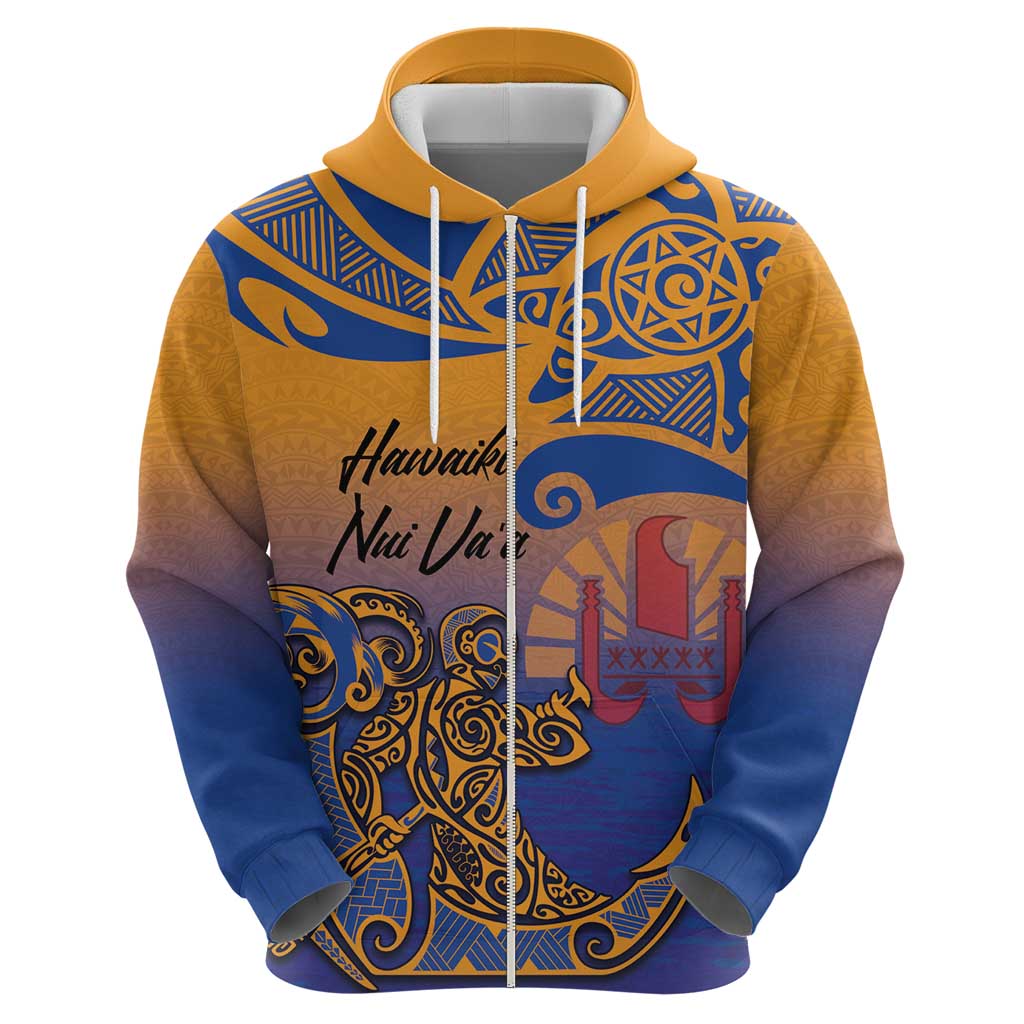 Hawaiki Nui Va'a Solo French Polynesia Zip Hoodie Sunset Color LT03 - Polynesian Pride
