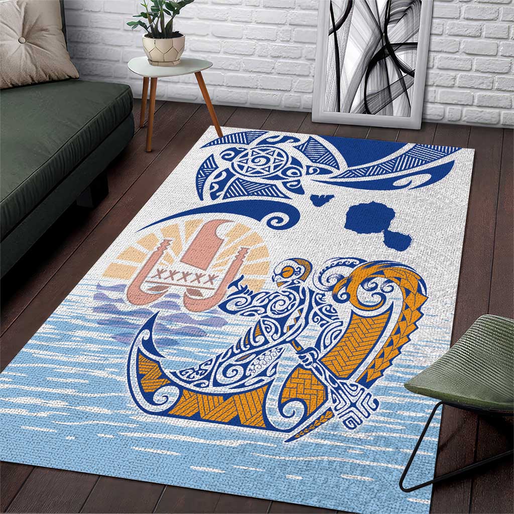 Hawaiki Nui Va'a Solo French Polynesia Area Rug Blue Color LT03 Blue - Polynesian Pride