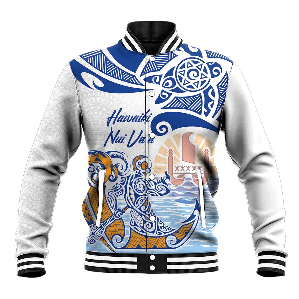 Hawaiki Nui Va'a Solo French Polynesia Baseball Jacket Blue Color LT03 Unisex Blue - Polynesian Pride