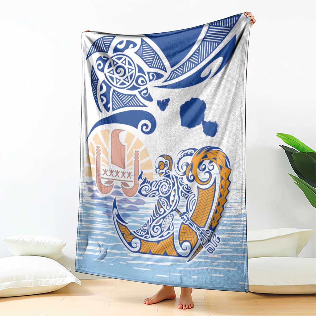 Hawaiki Nui Va'a Solo French Polynesia Blanket Blue Color LT03 - Polynesian Pride