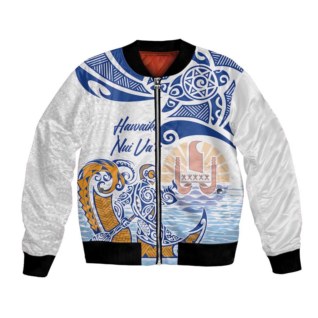 Hawaiki Nui Va'a Solo French Polynesia Bomber Jacket Blue Color LT03 Unisex Blue - Polynesian Pride