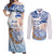 Hawaiki Nui Va'a Solo French Polynesia Couples Matching Off Shoulder Maxi Dress and Long Sleeve Button Shirt Blue Color