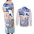 Hawaiki Nui Va'a Solo French Polynesia Couples Matching Off Shoulder Maxi Dress and Long Sleeve Button Shirt Blue Color