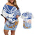 Hawaiki Nui Va'a Solo French Polynesia Couples Matching Off Shoulder Short Dress and Hawaiian Shirt Blue Color