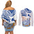 Hawaiki Nui Va'a Solo French Polynesia Couples Matching Off Shoulder Short Dress and Long Sleeve Button Shirt Blue Color