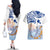 Hawaiki Nui Va'a Solo French Polynesia Couples Matching Off The Shoulder Long Sleeve Dress and Hawaiian Shirt Blue Color