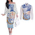 Hawaiki Nui Va'a Solo French Polynesia Couples Matching Off The Shoulder Long Sleeve Dress and Long Sleeve Button Shirt Blue Color