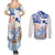 Hawaiki Nui Va'a Solo French Polynesia Couples Matching Summer Maxi Dress and Long Sleeve Button Shirt Blue Color