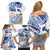 Hawaiki Nui Va'a Solo French Polynesia Family Matching Off Shoulder Short Dress and Hawaiian Shirt Blue Color