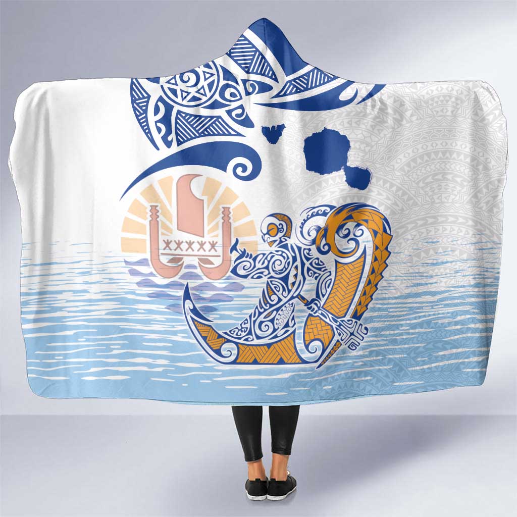 Hawaiki Nui Va'a Solo French Polynesia Hooded Blanket Blue Color LT03 One Size Blue - Polynesian Pride