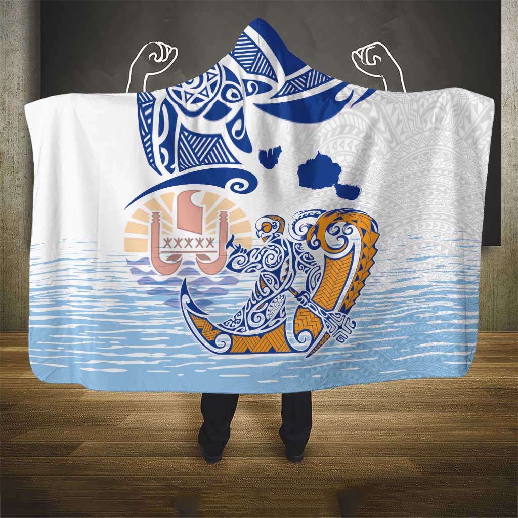 Hawaiki Nui Va'a Solo French Polynesia Hooded Blanket Blue Color LT03 - Polynesian Pride