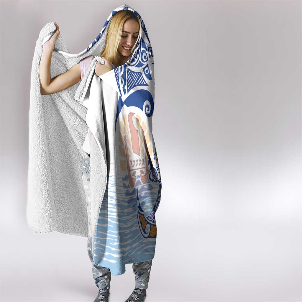 Hawaiki Nui Va'a Solo French Polynesia Hooded Blanket Blue Color LT03 - Polynesian Pride