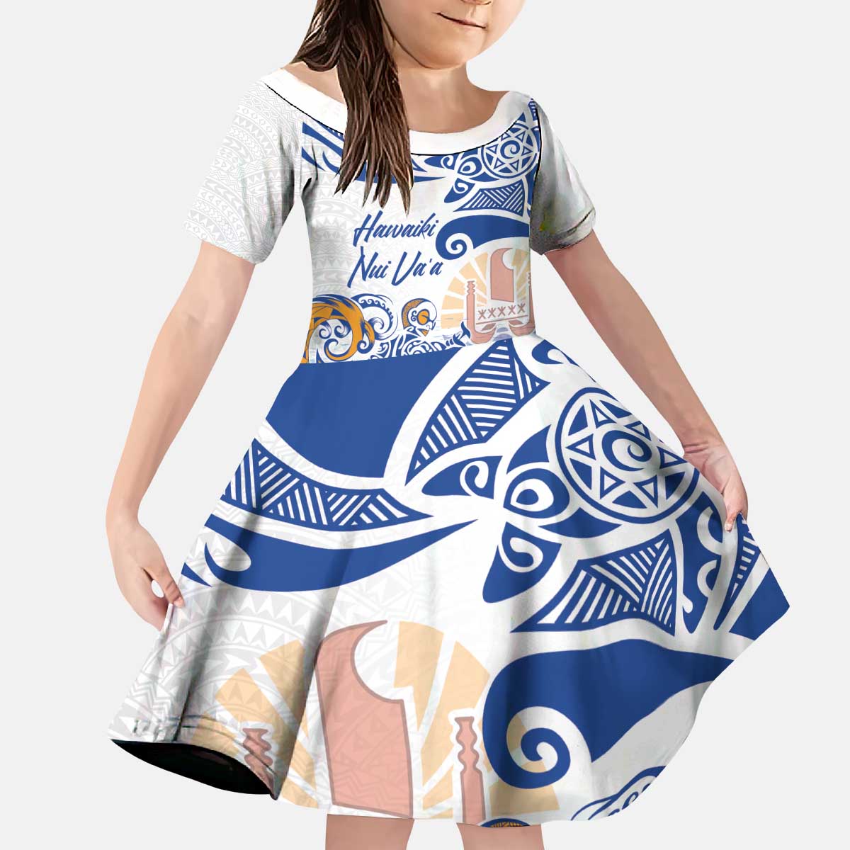 Hawaiki Nui Va'a Solo French Polynesia Kid Short Sleeve Dress Blue Color LT03 KID Blue - Polynesian Pride
