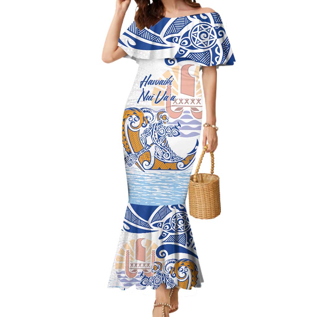 Hawaiki Nui Va'a Solo French Polynesia Mermaid Dress Blue Color LT03 Women Blue - Polynesian Pride