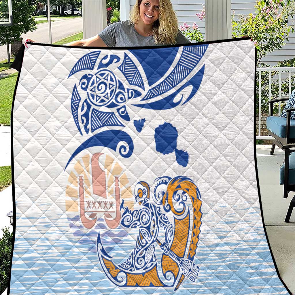 Hawaiki Nui Va'a Solo French Polynesia Quilt Blue Color LT03 Blue - Polynesian Pride