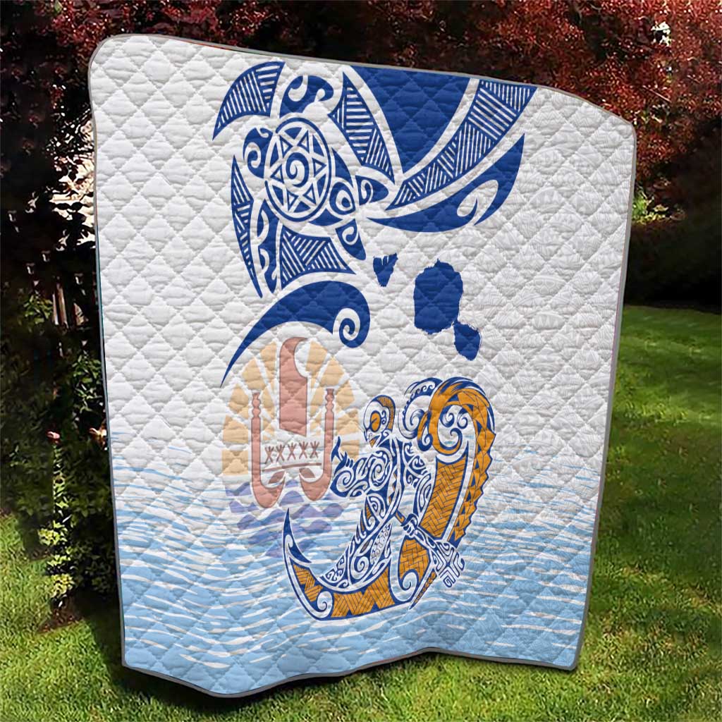 Hawaiki Nui Va'a Solo French Polynesia Quilt Blue Color LT03 - Polynesian Pride