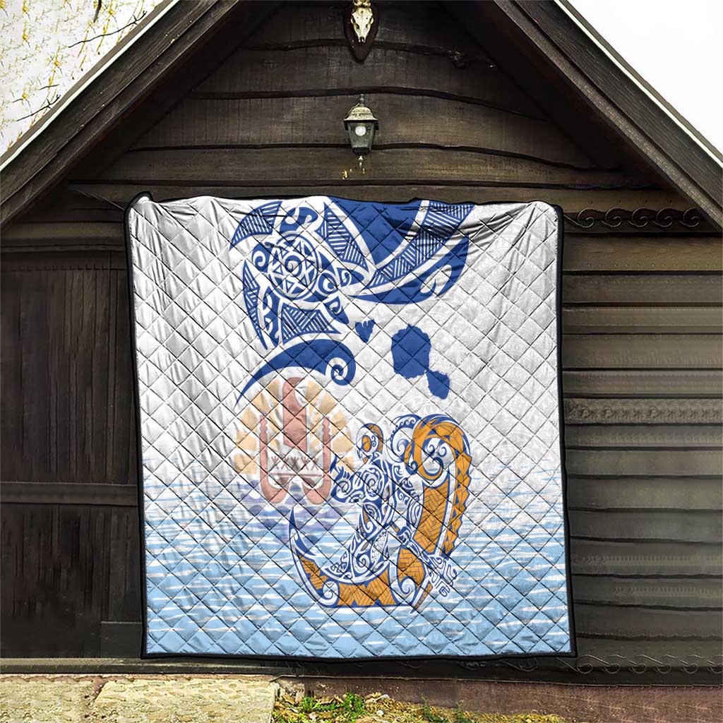 Hawaiki Nui Va'a Solo French Polynesia Quilt Blue Color LT03 - Polynesian Pride