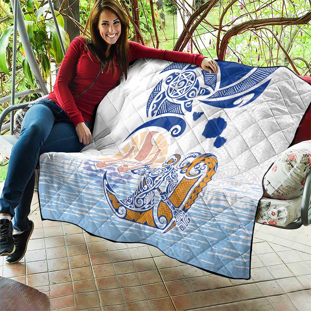 Hawaiki Nui Va'a Solo French Polynesia Quilt Blue Color LT03 - Polynesian Pride