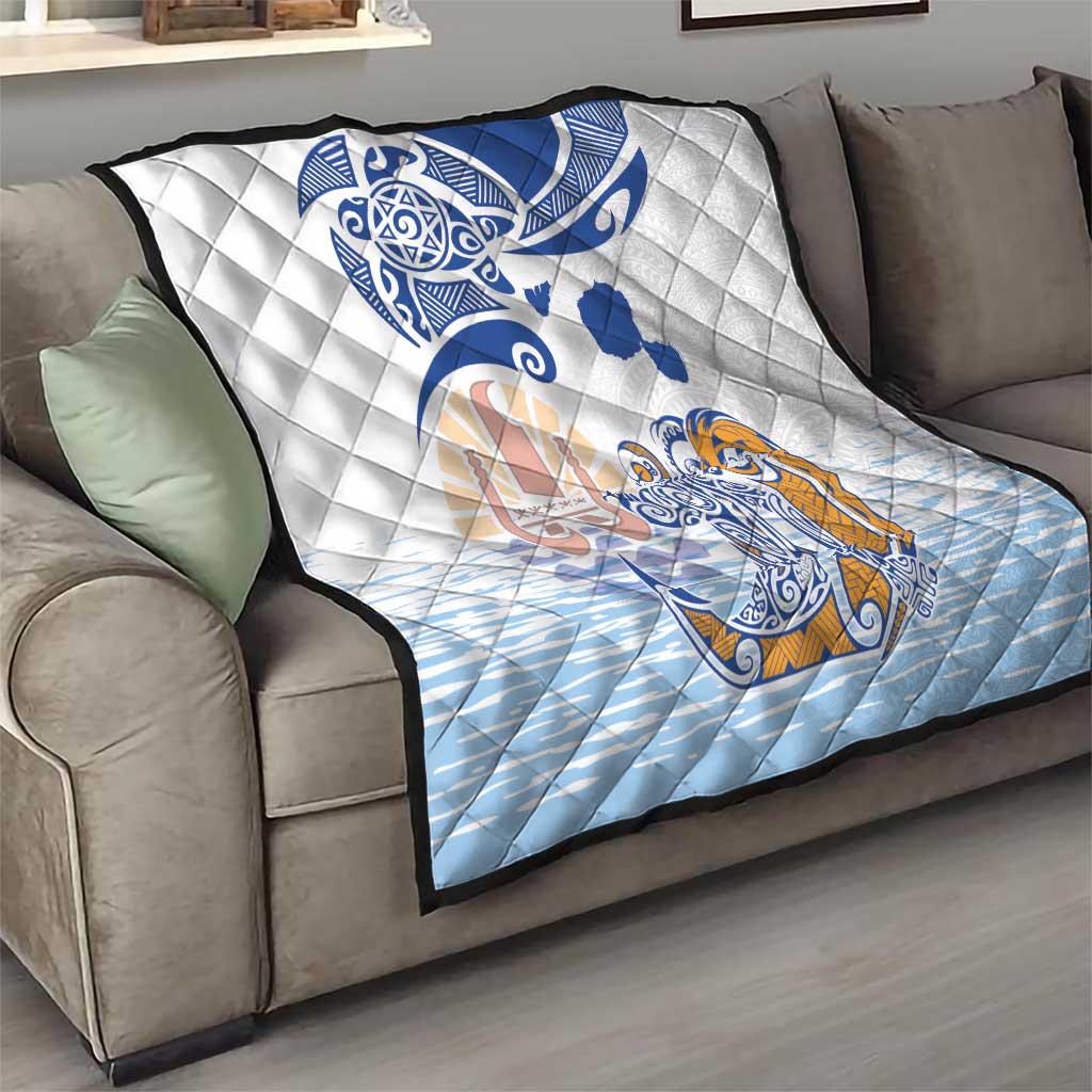 Hawaiki Nui Va'a Solo French Polynesia Quilt Blue Color LT03 - Polynesian Pride